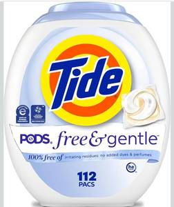 lot 9923 image: Tide PODS Free & Gentle Laundry Detergent Soap Pacs, 112 Count, Tide PODS Laundry Detergent, Laundry Detergent Pacs, Laundry PODS Detergent