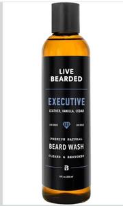 lot 9932 image: Live Bearded Beard Wash, 8 fl oz - Water-Based Face Cleanser with All-Natural Ingredients for a Gentle, Deep Clean - Made in the USA  Executive Scent - Cedar, Vanilla