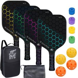 lot 9942 image: Pickleball-Paddles-Set of 4 or 2 Rackets by JoncAye, USAPA Approved Pickle-Ball Equipment with Balls, Bag, Accessories, Fiberglass Graphite Pickleball Racquet Set for Men, Women, Kids, Adults