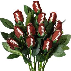 lot 9948 image: Suhine 12 Pcs Artificial Football Rose Flowers Sports Party Favors Bulk for Birthday Graduation Wedding Party Decorations Table Centerpieces Game Day Tailgate Senior Night Gift(Football Color, Normal)