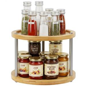 lot 9951 image: 2 Tier Lazy Susan Organizer,Revolving Spice Rack,10 inch Wood Lazy Susan Turntable for Cabinet, Shelf, Countertop, or Table