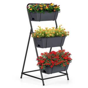 lot 9963 image: Vertical Garden Planter 3 Tier Raised Garden Bed Herb Planter Outdoor Standing Garden Planter Box with Drainage Holes Removable Tray for Patio Balcony Porch Grey