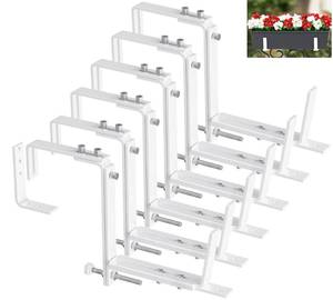 lot 9966 image: Y&M 6 Pcs Deck Railing Adjustable Planter Box Brackets (6 to 12.5 in), Universal Heavy Duty Iron Flower Box Brackets Wall Mounting Hooks for Fences, Patio, and Garden - White (Patent Registered)