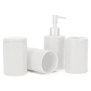 lot 9968 image: NAT & Jules Chic Modern Rounded 4.5 inch Ceramic Bathroom Accessories Set of 4 - Home D�cor & Organization Perfect for Bath or Kitchen Household Essentials, Matte White