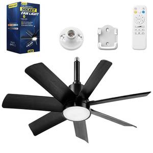 lot 9993 image: NWOP 28 Inch Socket Fan Light with Remote Control, Screw in E26E27 Ceiling Fan with LED Light, 3000-6000K Adjustable Color Temp, 6 Speeds, Timer, for Bedroom Kitchen Living Room Garage, Black