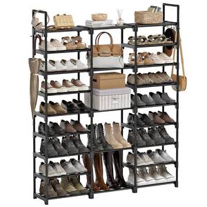 lot 9635 image: WOWLIVE 9 Tiers Large Shoe Rack Storage Organizer for Closet 50-55 Pairs Shoe Tower Unit Shelf Stackable Shoe Rack with Metal Pipes Plastic Connectors Black(SSS3B9)
