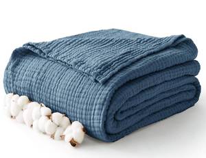 lot 9650 image: 100% Cotton Muslin Blanket King 108 x 90, 6 Layers Breathable and Lightweight Cotton Throw Blanket for Bed, Soft Quilt Bedspread Coverlet, Gauze Blanket for Adults All Season, Dark Blue