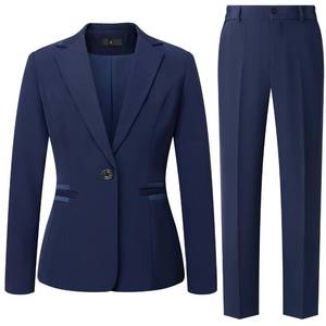 lot 9664 image: Womens 2 Piece Suit One Button Dressy Blazer Pants Suit Set Business Casual Outfits (US, Alpha, XX-Large, Regular, Regular, Blue)