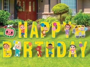 lot 9667 image: CoComelon Happy Birthday Yard Signs with Metal Stakes, 16 Letters