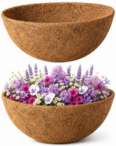 lot 9671 image: Y&M Set of 2 10 Inch Round Coco Fiber Hanging Basket Liner, Natural Coco Replacement Liner