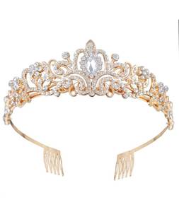 lot 9676 image: DWAKIZE Crystal Tiara Crown with Combs for Women and Girls, Princess Queen Bridal Rhinestone Headbands for Wedding Birthday