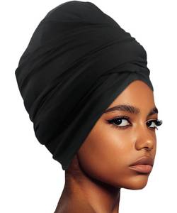 lot 9677 image: Babalet Extra Large Swim Turban for Women Unisex Waterproof Silicone Lined Swim Cap for Braids Dreadlocks Extensions Weaves Thick Curly Long Hair Swimming Cap Easy to Put On and Off, Black
