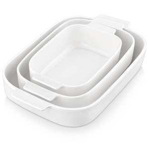 lot 9678 image: MALACASA Casserole Dishes for Oven, Ceramic Baking Dishes Set of 3, Rectangular Lasagna Pan Deep Baking Pans, Bakeware Sets with Handles Gift Set, White (13.811.79.4), Series BAKE