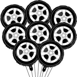 lot 9680 image: Waenerec 8pcs Tire Balloons 18 Inch Car Balloons Garland Kit Large Black Foil Balloons Cars Party Decorations for Boys Kids Truck Theme Birthday Party Supplies