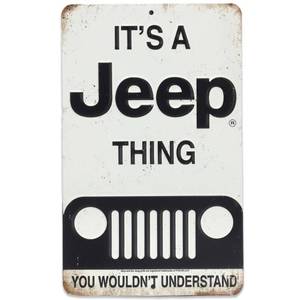 lot 9682 image: Jeep Thing Black and White Metal Sign - Vintage Sign for Garage or Man Cave