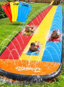 lot 9691 image: JAMBO 25Ft Premium XXL Slip Splash and Slide with 3 Bodyboards, Heavy Duty Water Slide- Advanced 3-Way Sprinkler System, Splash Mat Splash Pad Backyard Waterslide Outdoor Water Toys n Slides for Kids