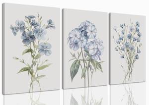 lot 9710 image: PhexlyArt 3 Piece Blue Floral Canvas Wall Art Colorful Wildflower Wall Art Watercolor Blue Flower Pictures Wall Decor Modern Minimalist Botanical Art Prints for Living Room Bedroom Bathroom 12x16