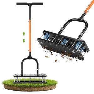 lot 9712 image: YIYOUPENG Manual Lawn Aerator Tool, Heavy Duty All Metal with 21 Steel Tines, Spring-Loaded Self-Cleaning for Soil Aeration, Adjustable Height Tool for Garden, Lawn, Yard
