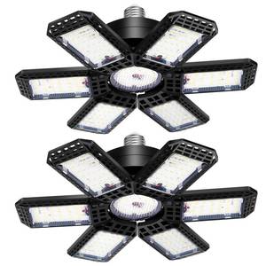 lot 9722 image: AUDLES 2 Pack Garage Lights, 200W 20000LM 6500K LED Shop Lights, Garage Light Ceiling Led with 61 Deformable Panels, Screw in E26E27 Socket Bulb for Warehouse, Workshop, Basement, Barn Lighting