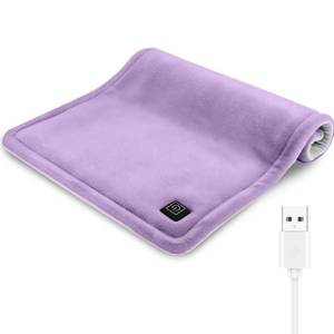 lot 9724 image: Comfheat USB Plug-in Heating Pad for Travel Warmth Outdoors, Non-Rechargeable Small Heated Pad 5V Heat Therapy for Pain Relief Abdomen Cramps, 3 Heat Settings & Auto Shut Off (12x 16) Purple