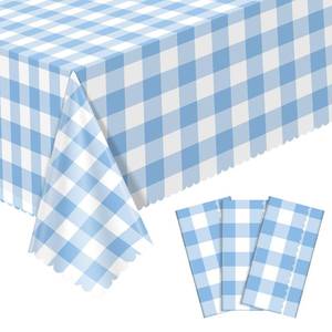 lot 9733 image: 3 Pack Blue Gingham Tablecloths, 54 X 108Inch Scalloped Blue and White Checkered Table Cloth Disposable Party Tablecloth for Baby & Bridal Shower Picnic Camping Birthday Barbecue Tea Party Wedding
