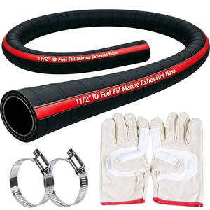 lot 9744 image: 58524 Marine Fuel Filler Hose, 1.5 ID x 48 Fuel Filler Hose, Steel Wire Reinforced Multi-Layer Construction, with 2 Hose Clamps and Durable Work Gloves, 1 12 Fuel Hose for Gasoline, Ethanol, Diesel