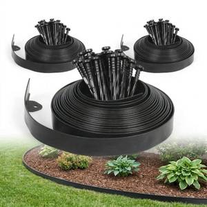 lot 9756 image: Gardzen 1.5 x 100 Landscape Edging Kit, No Dig Lawn Garden Border with 120 Pcs Spikes, Flexible Edging Border for Mulch Bed Pathway Paver