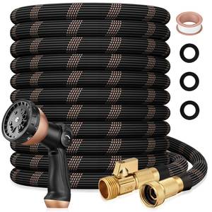 lot 9757 image: Garden Hose 100ft, 2026 Ultra Lightweight Water Hoses w10 Function Spray Nozzle and 34 Brass Fittings- Durable, & Flexible Water Pipe for Yard, Lawn, Outdoor & Gardening(Black Rose gold)