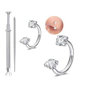 lot 9771 image: Longita 6mm 8mm 18g Horseshoe Nose Ring for Women Double Gem Horse Shoe Nose Ring Hoop Surgical Steel Silver Cartilage Helix Tragus Earring Hoops Labret Lip Piercing Jewelry Small Septum Rings 18g