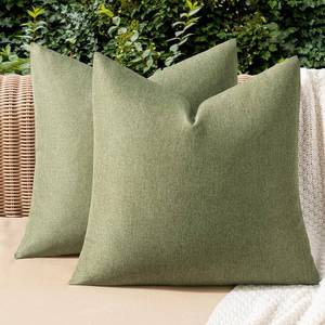 lot 9778 image: MIULEE Pack of 2 Decorative Outdoor Solid Waterproof Throw Pillow Covers Faux Linen Garden Farmhouse Cushion Cases for Patio Tent Balcony Couch Sofa 18x18 Inch Dark Green