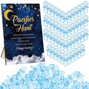 lot 9782 image: Thyle 51 Pcs Over The Moon Pacifier Hunt Baby Shower Games Include Navy Blue Starry Night Hunt Sign and Acrylic Pacifiers Moon Theme Baby Shower Game Decoration Gift Sets for Gender Reveal Party Decor