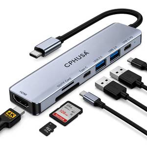 lot 9789 image: USB C Hub 7-in-1 for MacBook ProAir, Multiport Adapter with 4K HDMI, 100W PD Charging, USB 3.0, SDTF Card Reader, USB-C Docking Station for MacBook, Dell, HP