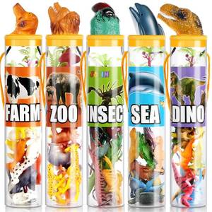 lot 9791 image: JOYIN 69 Pcs Small Animal Figures, Mini Jungle Toy Set with Sensory Bin, Realistic Wild Forest Playset, Zoo, Ocean, Farm Animals Figurines, Dinosaur Party Favors, Easter Gifts for Boys and Girls 3-5