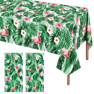 lot 9809 image: COSINIA 2 Pack Hawaiian Monstera Flamingo Tablecloth, 54 x 108 Inch PE Plastic Table Cover, Heavy-Duty Leak-Proof Disposable Tablecloths for Tropical Luau Party