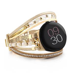 lot 9811 image: HARAVAL Leather Bracelet Compatible with Google Pixel Watch 3 41mmPixel Watch 21 Band Women, Handmade Beaded Boho Wrap Strap for Google Smartwatch - Gold