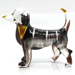 lot 9820 image: Sansukjai Dachshund Miniature Figurines Hand Blown Glass Art Animals Collectible Gift Home D�cor (Black Brown)