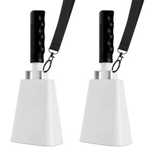 lot 9834 image: cyrico Cow Bell, 2 Pack Cheering Cowbells for Sporting Events, 10 Inch Large Cow Bells Noise Makers, Solid White Steel Hand Bell Chimes Alarm for Football Games, School, Percussion Musical Instruments