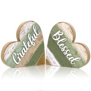 lot 9848 image: Jetec 2 Pcs Rustic Decorations for Living Room Home Shelf Mantel Entryway Table, Farmhouse Knick Knacks Christian Table Centerpiece Wooden Heart Decor for Dining Room Housewarming Gift(Blessed Style)