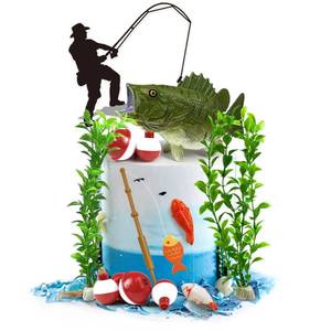 lot 9849 image: 14 Pieces Fisherman Themed Decoration Gone Fishing Cake Topper for Retirement Party Supplies