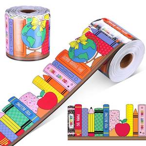 lot 9850 image: Sabary 65 Feet Colorful Bookshelf Bulletin Board Borders, Back to School Rolled Book Classroom Border Trim Set, Library Bulletin Board Borders for Teach Classroom, Office, Home Wall Decor