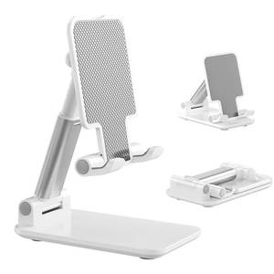 lot 9853 image: OGMAPLE Phone Stand for Desk, Cell Phone Holder Cute Smart Cellphone Stand Foldable Stands Compatible with Under 8 Devices, Office Accessories, White-Silver