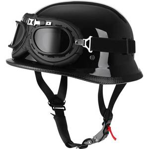 lot 9863 image: Yesmotor Helmet Half Shell German Motorcycle Helmet with Cycling Glasses - DOT Approved (Large, Light Black & Black)