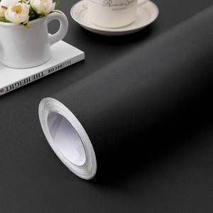 lot 9865 image: practicalWs 15.7 inch x 984.2 inch Black Wallpaper Solid Color Contact Paper Peel and Stick Removeable Wallpaper for Bathroom Office Easy to Apply and Clean
