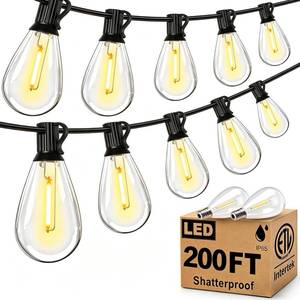 lot 2118 image: Tenmiro 200FT Outdoor String Lights, Ultra Long LED Patio Lights with Shatterproof High Brightness S11 Edison Bulbs, Outside Hanging Light Waterproof for Backyard Deck Porch Party Decor 2700K