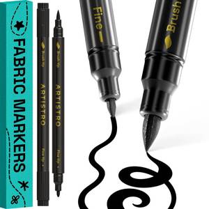 lot 2134 image: ARTISTRO 2 Black Dual-Tip Fabric Markers - Fabric Decorating Kit - Permanent for Clothes - Acrylic Paint Pens for Sneakers, Bags, Shoes, Textile, Canvas, Sewing, Craft, DIY - Brush and Fine Tip
