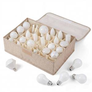 lot 2154 image: Acellegic 1 Pcs Light Bulb Organizer Storage Box Ornament Storage with 30 Dividers Foldable Bulbs Organizer with Lid Sturdy PP Board Fits Various Standard Dustproof Fabric Case for Home Vbs (Beige)
