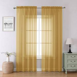 lot 2163 image: Chyhomenyc Gold Sheer Curtains 84 inches Long 2 Panels Set - Light Filtering Curtains for Living Room, Soft Gentle Voile Rod Pocket Bedroom Window Drapes, 42Wx84L Inch, 2PCS