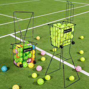 lot 131418 image: Tennis Ball Hopper, Portable Pickleball Ball Holder with Locking Legs, Holds 75 Tennis Balls or 50 Pickleballs, Sturdy Steel for Tennis Training and Teaching