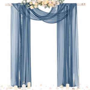lot 131419 image: Socomi Wedding Arch Draping Fabric 29 x 20Ft 2 Panels Dusty Blue Sheer Outdoor Curtain Drapes Extra Long for Bridal Baby Shower Ceremony Birthday Party Decor