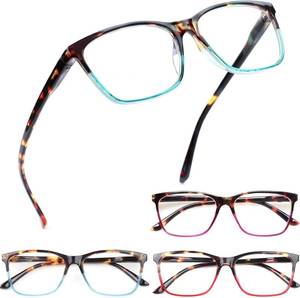 lot 131420 image: Henotin 4 Pack Ladies Reading Glasses Blue Light Blocking Spring Hinge Readers Anti Eyestrain Computer Eyeglasses (Multicolor, 3.5)